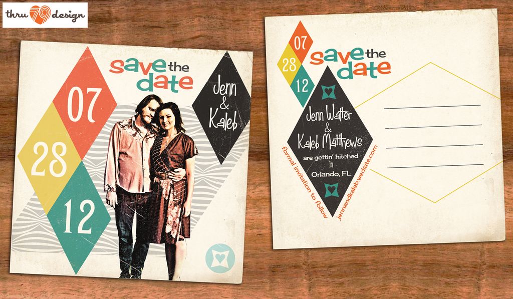 50s album cover style save the date postcard