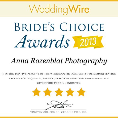 Anna Rozenblat Photography received Wedding Wire B