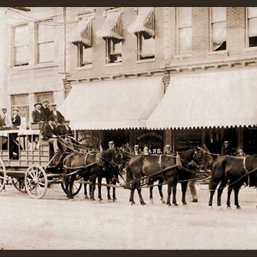 Copy restoration of old photo of a stage coach hea