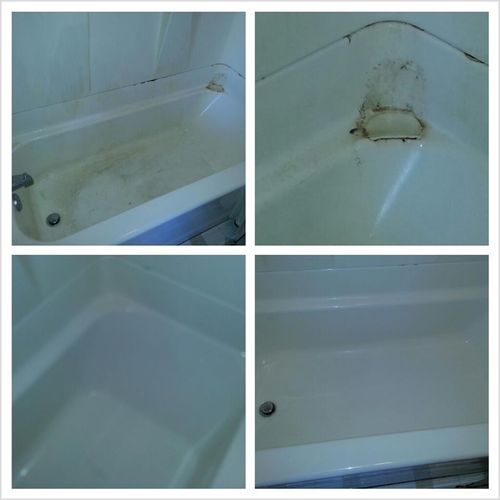 Before & After of a bathtub cleaned by Deb's Clean