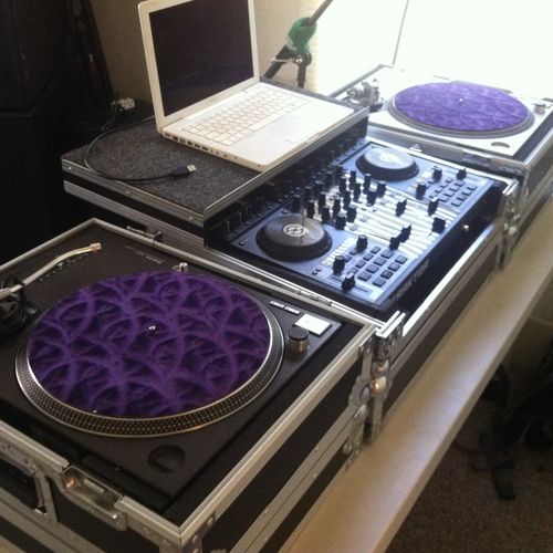 Up close of turntables and mixer