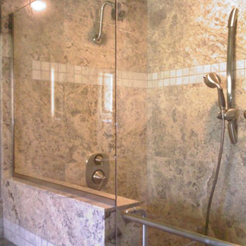 Custom travertine tile shower