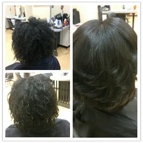 keratin to loosen curl, then styled