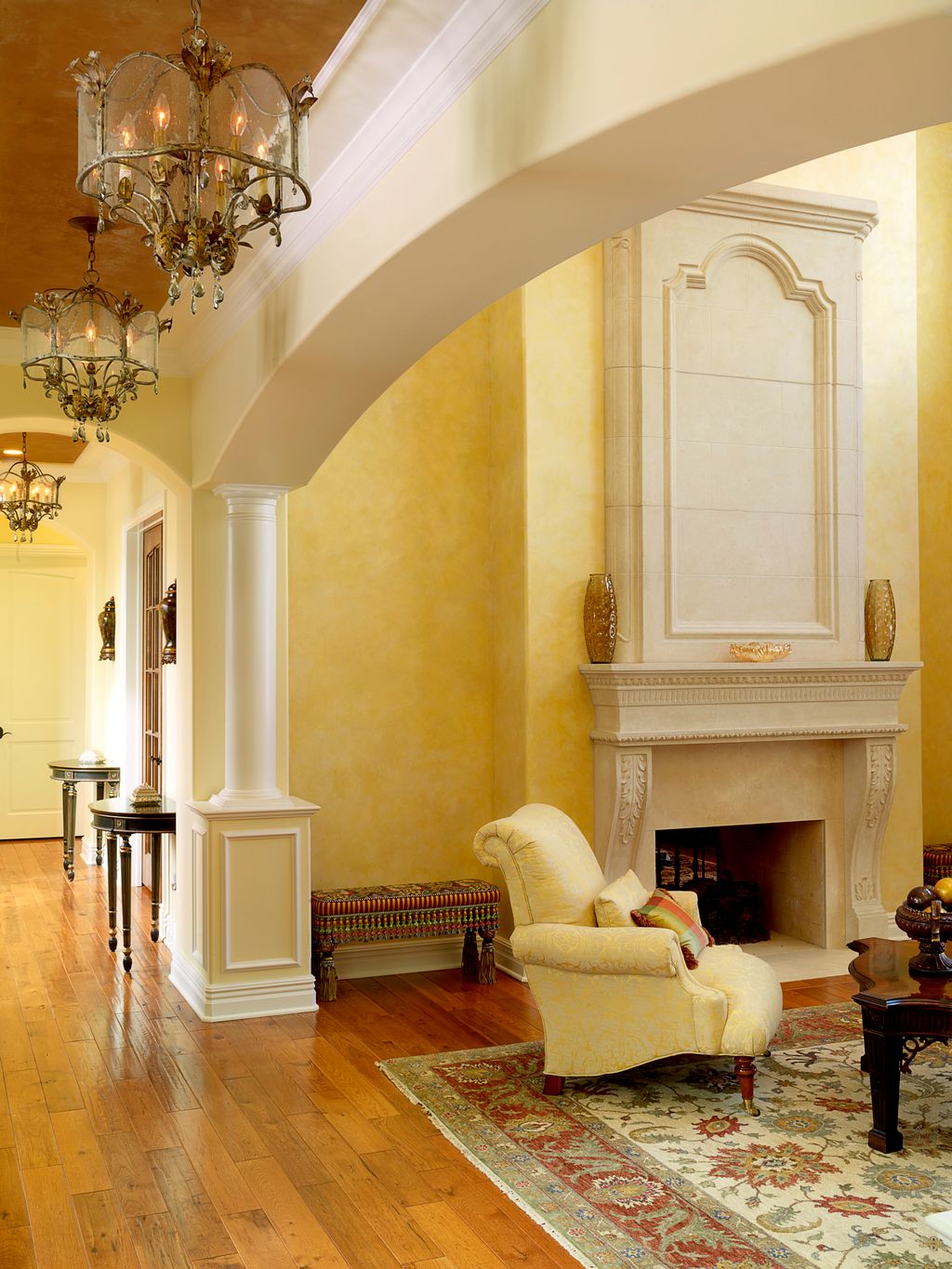 Gold metallic ceiling visible on left; unique irid