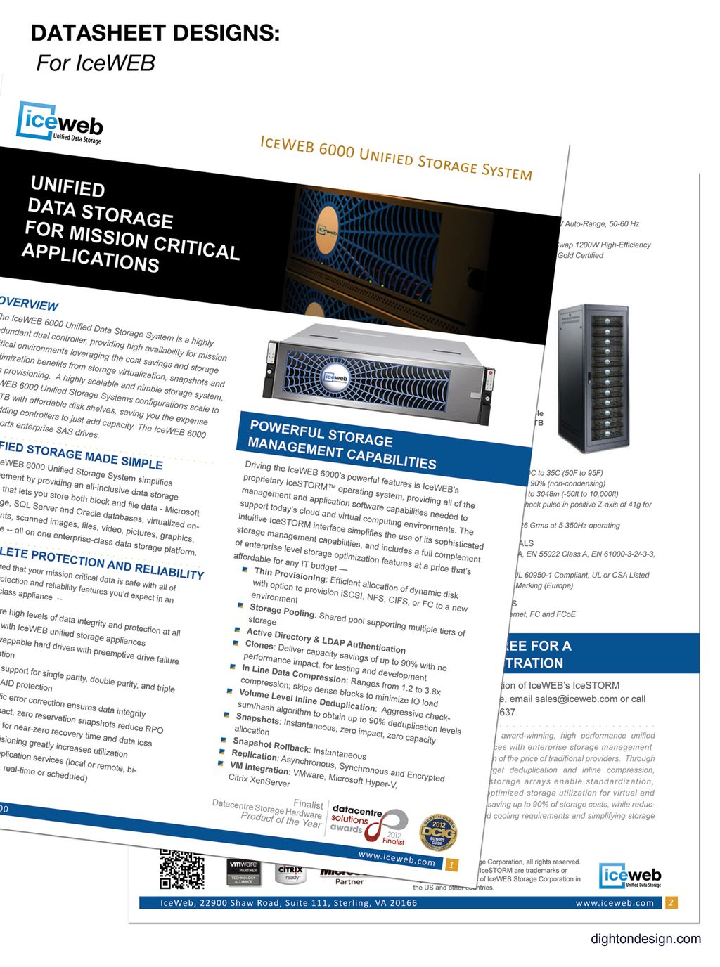 Datasheet Designs for IceWeb by Dighton Design