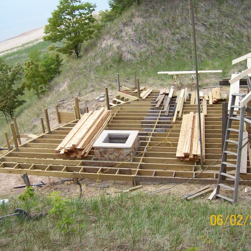 Same house on Lake Michigan, deck construction.