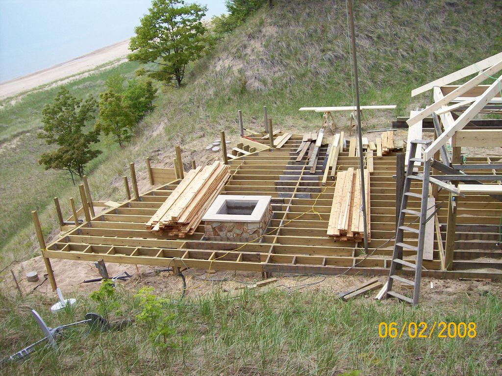 Same house on Lake Michigan, deck construction.