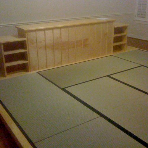 Custom-designed wood cabinet and tatami layout