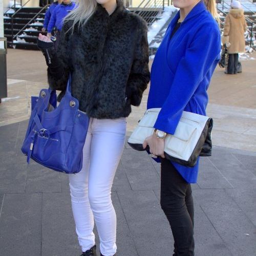 Emily and Abigail outside of New York Fashion Week
