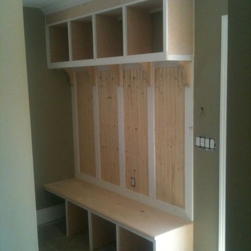 Custom mudroom, great place to store shoes, hang u