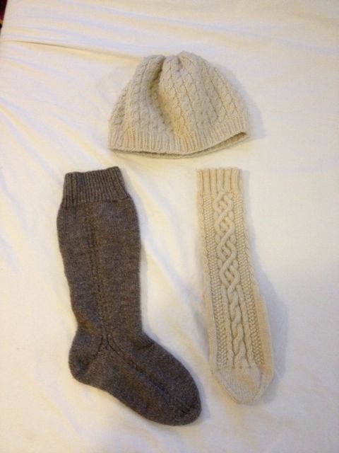 Cabled socks and hat--designed and knit by Jen