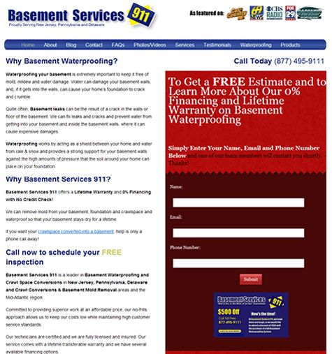Basements 911 - Waterproofing Services Sales Page