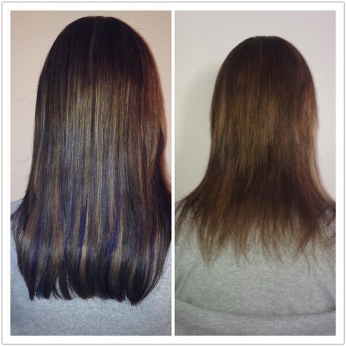 After and before of a full head of So.Cap Extensio