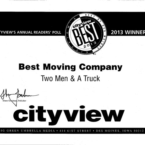 Voted Best Moving Company 2013