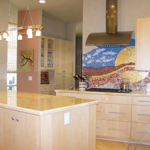 New home kitchen design with custom mural by Dee T