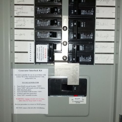 interlock kit in new panel for backup generator