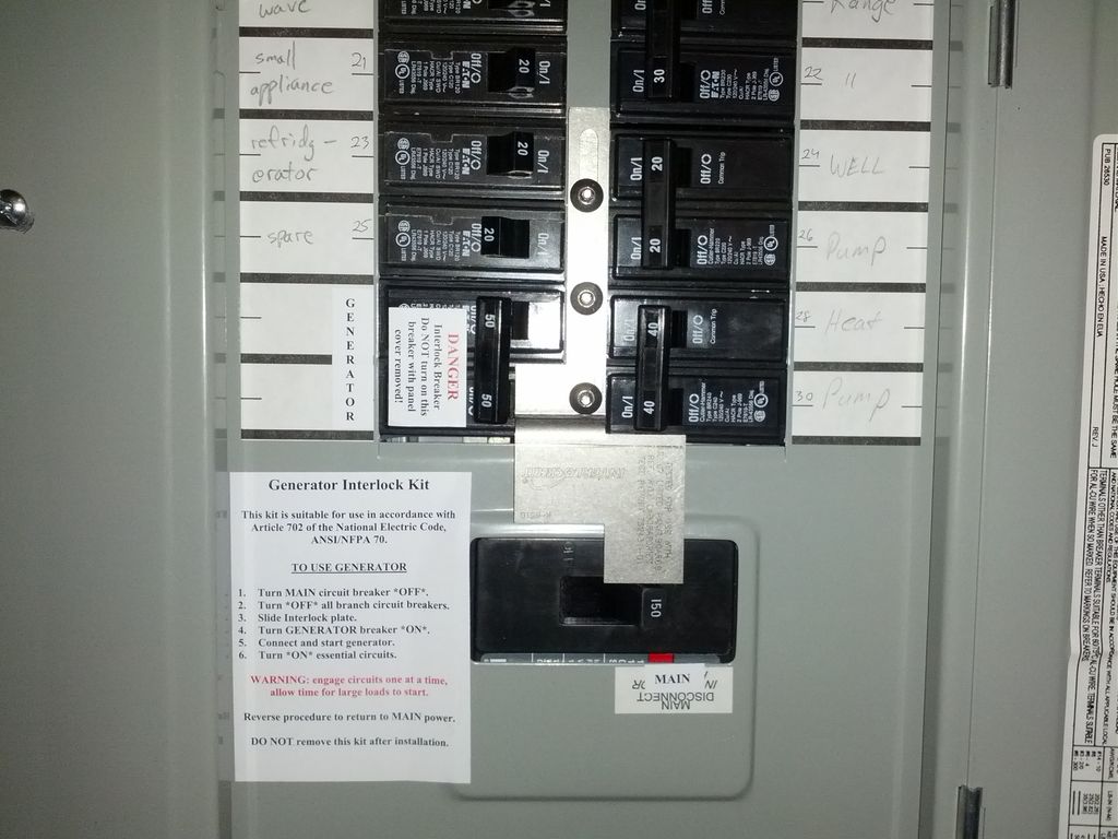 interlock kit in new panel for backup generator