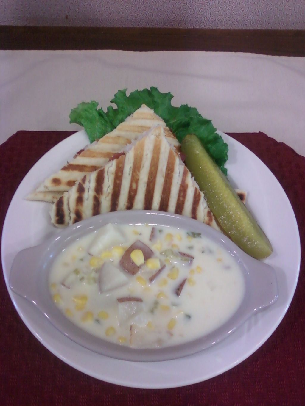 Southwestern Panini w/ a silky cream Potato Soup.