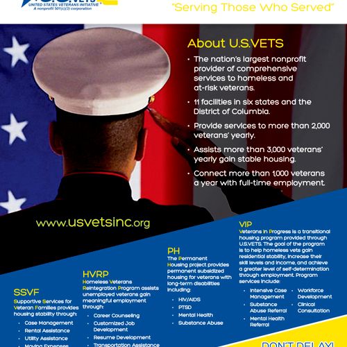 One page promo piece for USVETS. Created in Adobe 