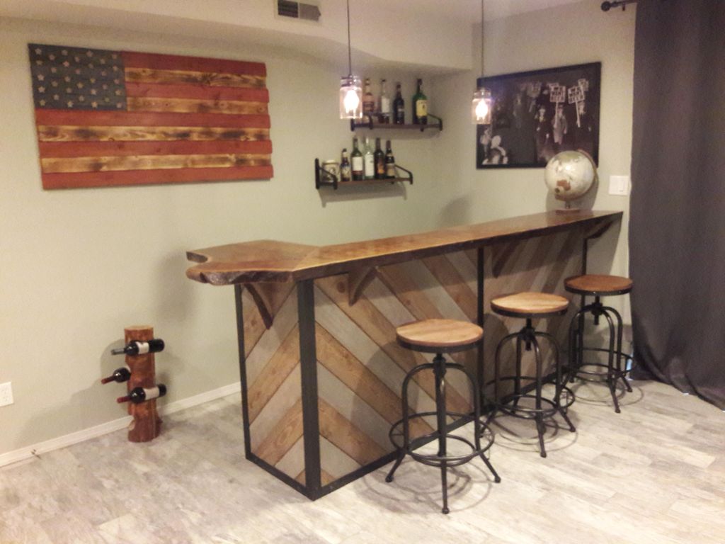 Custom Dry bar with black walnut double live edge 