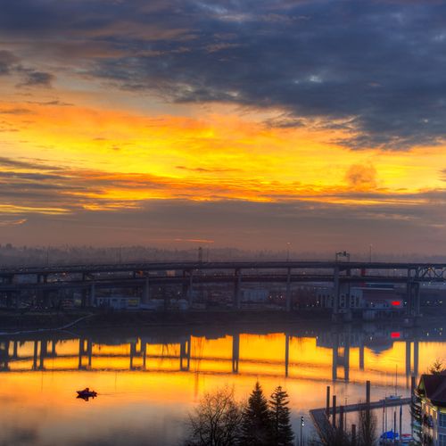 Sunrise in Portland, Oregon, over the Williamette 