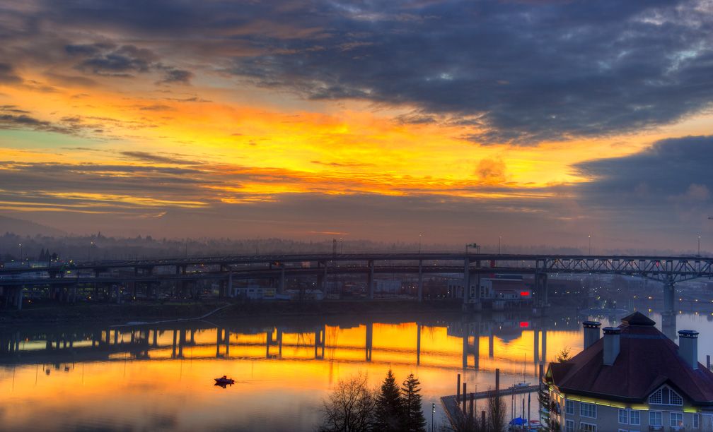 Sunrise in Portland, Oregon, over the Williamette 