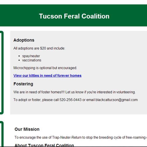 Custom Petfinder page for Tucson Feral Coalition i