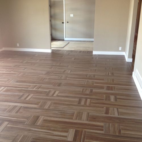 This is wood look 9"x36" porcelain tile installed 