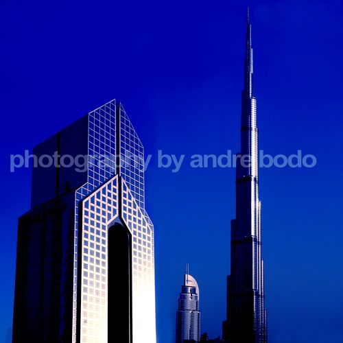 Dusit Thani Hotel on the left and Burj Khalifa in 