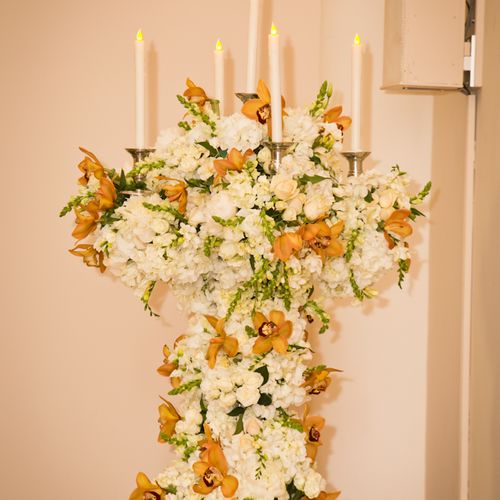 This flower encrusted candelabra is from a recent 