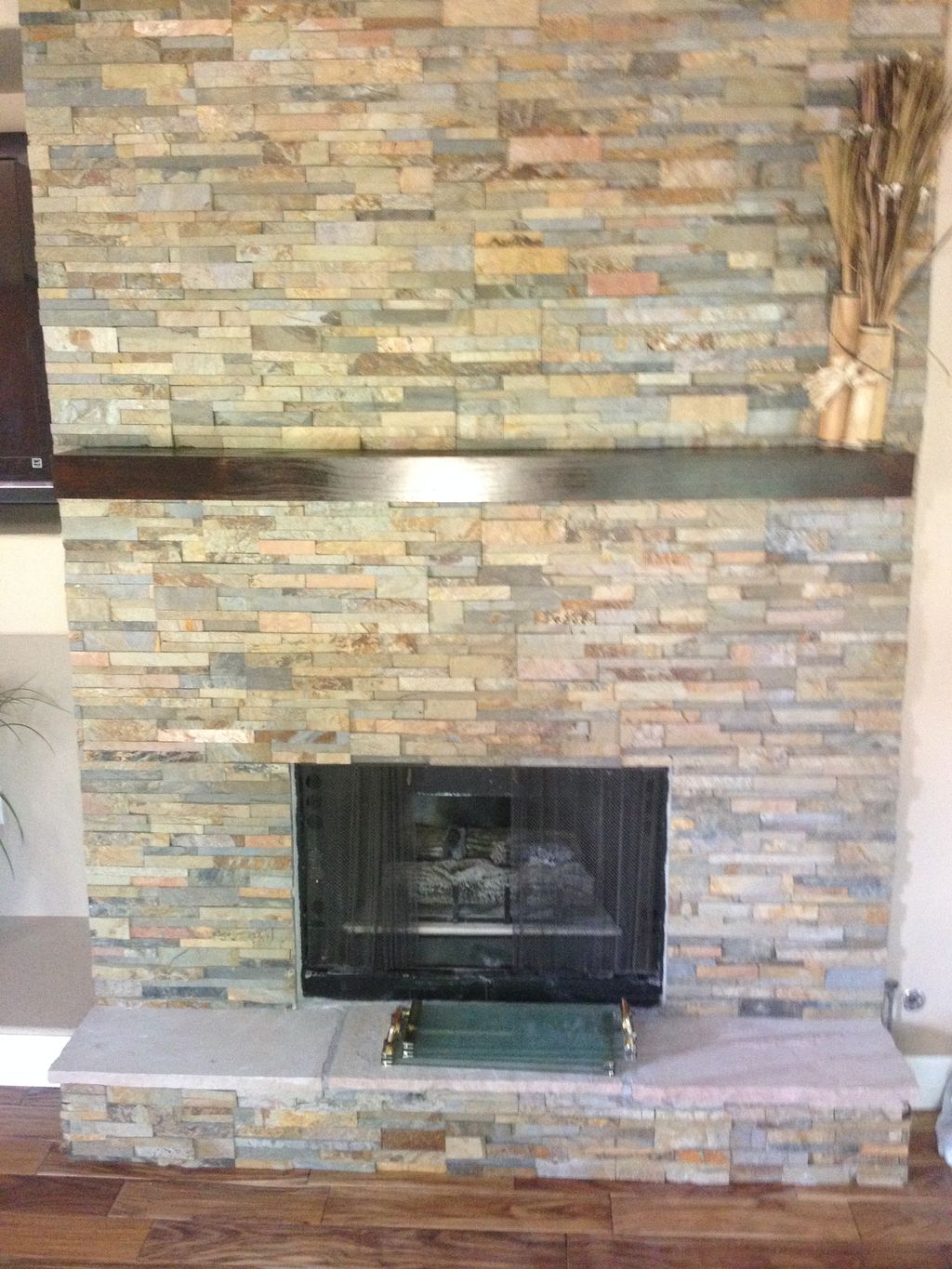 Adding stone on fireplace