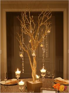 A beautiful centerpiece with jewels and candles...
