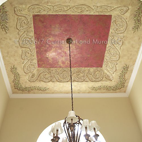 Venetian plaster and handpainted scroll work with 