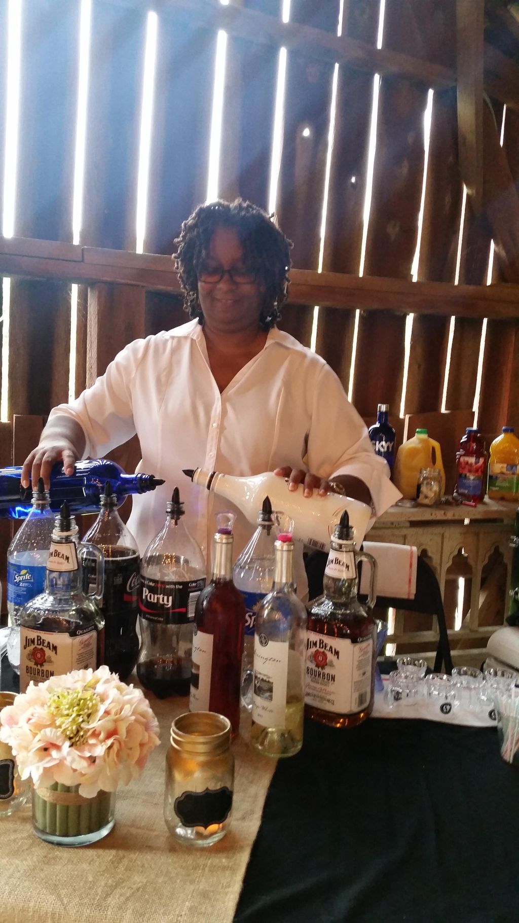 Bartending a wedding at a winery.