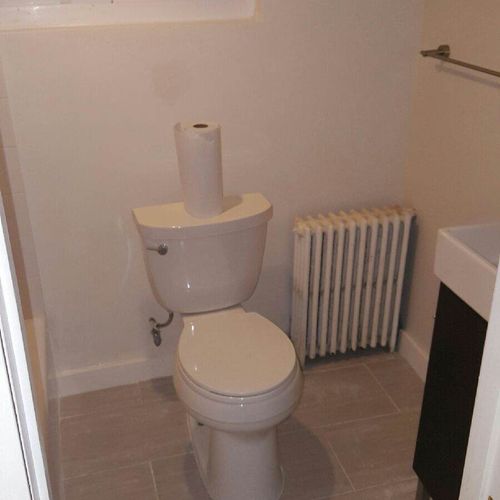 Basement bathroom remodel. New toilet, light,vanit