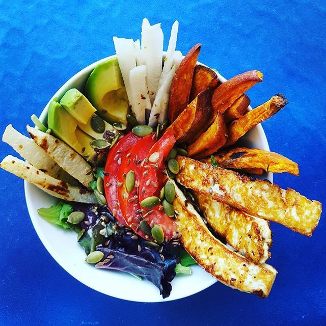 Buddha bowl - sweet potato + jicima 2 ways + avoca