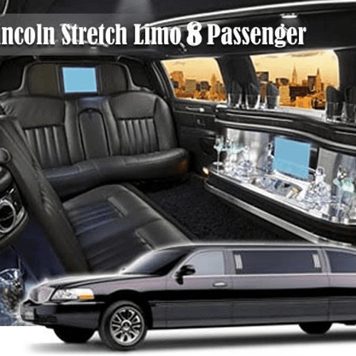 6 to 8 passenger limousine with free water, ice an