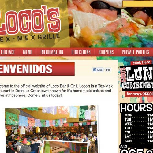 Website for Loco's Tex-Mex Grille, a Mexican resta
