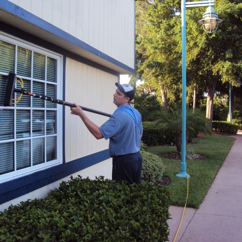 Cleaning windows with pure water technology.  Plea