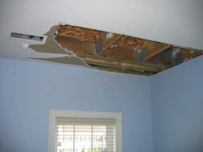 Ceiling damage from water leak.