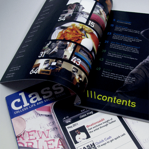 Fictitious magazine for college students named CLA
