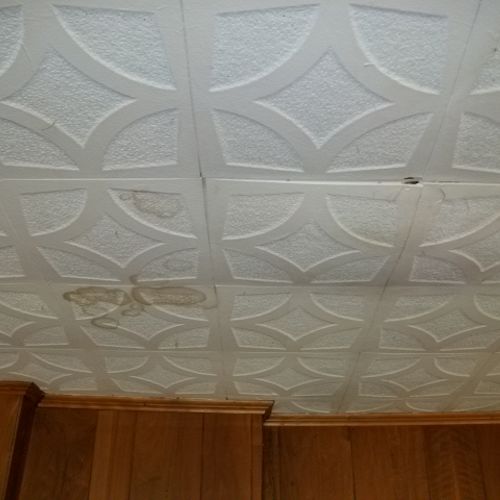 Water Damaged, Stains and Sagging Ceiling Tiles