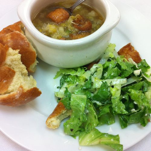 Tuscan White Bean Soup with a side salad and fresh