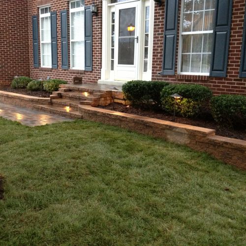 New Front Porch, Sidwalk, Wall, and Low Voltage Li