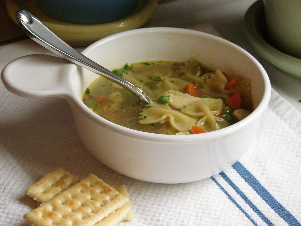 Chicken soup with bow tie pasta