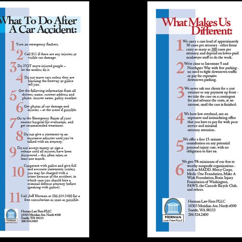 A pamphlet for Herman Law Firm PLLC, speaking abou