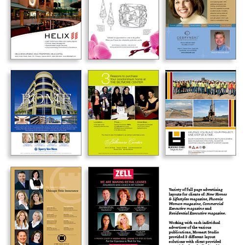 Full Page Advertising Layouts for Various Companie