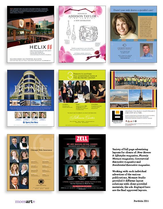 Full Page Advertising Layouts for Various Companie