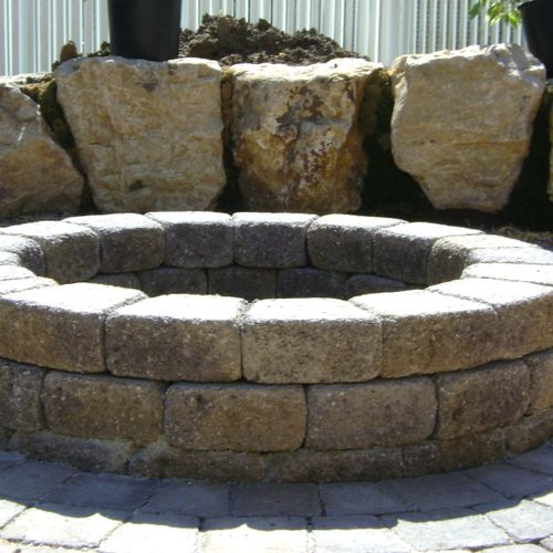 Fire pit and Boulder seating wall Wildwood, MO