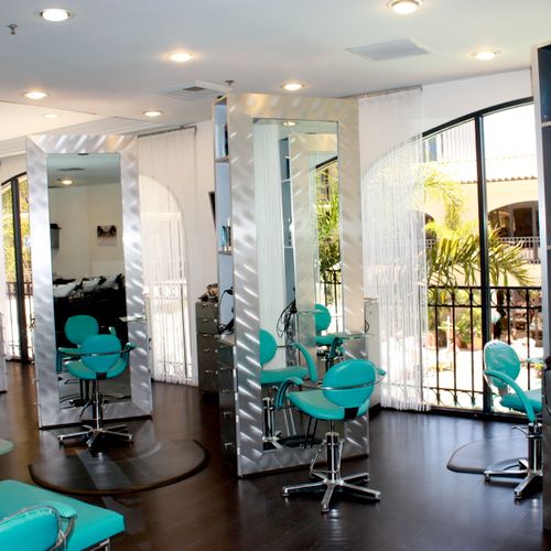 A posh hair salon with a splash of color brightens